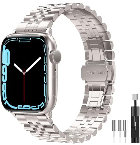 Diruite för Apple Watch 49mm 46mm 45mm 44mm 42mm 41mm 40mm 38mm Klockband,Elektroplätering Rostfritt Stål Klockrem Dubbelt Expansionsspänne för Apple Watch Ultra/Series 10/9/8/7/6/5/4/SE/SE 2