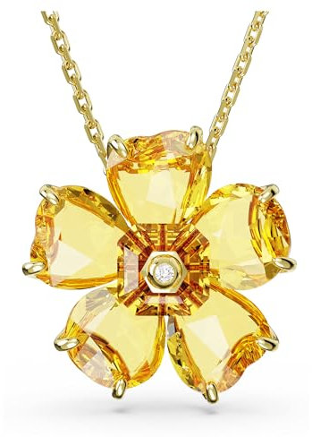 Swarovski Florere Halskette, Gelbe und Vergoldete Damenhalskette mit Blumen-Anhänger und Strahlenden Swarovski Kristallen