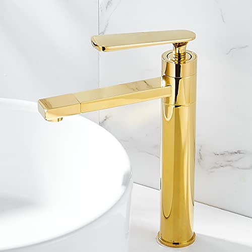 Semplice Lavabo Nordico Oro Brillante Tutto In Rame Lavabo Da Appoggio Freddo E Caldo Lavabo In Ottone Oro Rubinetto Rotazione, Stile Alto