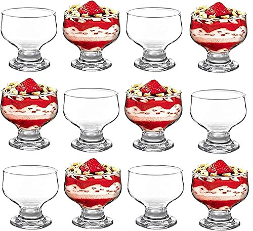 Housetronics Glass Dessert Bowls Sundae Ice Cream Piece Tulip Short Stemmed Prawn Cocktail Glasses Appetiser Fruit Salads Pudding Dishes Footed Dessert Sundae Cocktail Bowls (12)