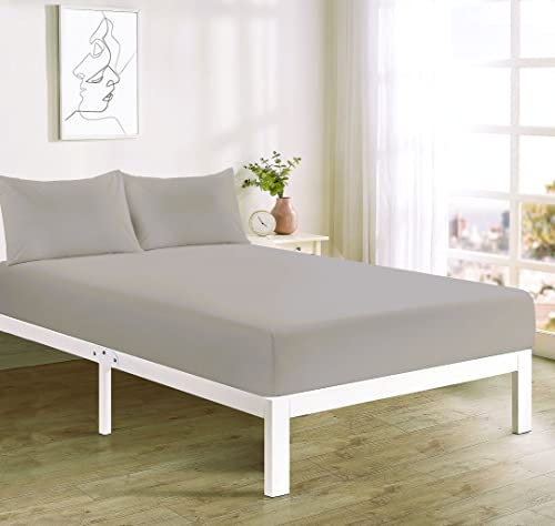 Easy Care NON IRON 4FT SMALL DOUBLE Fitted Sheet Polycotton Bed Mattress Cover & PILLOW PAIR (Silver, 4FT Small Double Fitted Sheet Only)