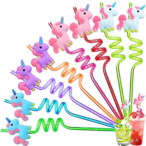 YOUYIKE 8 Stk Einhorn Kinder Strohhalme, Wiederverwendbare Strohhalm | Lockige Party Trinkhalme, Einhorn Trinkhalme für Kindergeburtstagsparty-Dekoration, Zubehör Familientreffen, Partygeschenke