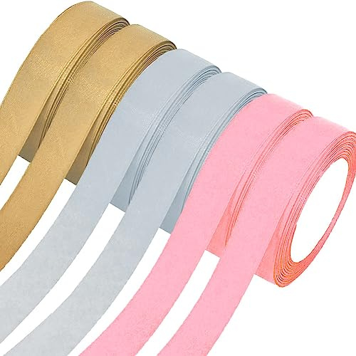 Satinband,6 Rollen Dekoband Stoffband,20mm x 22m/rolle Dekoration Geschenkband Schleifenband Ribbon für Geschenk Verpackung,Hochzeitsdekoration,Geburtstag Geschenke,DIY Champagner Gold Roségold Silber