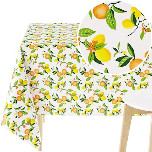 KP HOME Tovaglia Plastificata Rettangolare 250x140cm, Tovaglia Cerata per Tavolo da 8 Posti, Interni ed Esterni, in PVC Facile da Pulire, Impermeabile, Antimacchia, con Motivo Limoni Gialli Succosi
