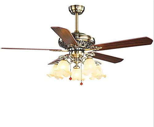 ZUMAHA Lampade Ventilatore da soffitto vintage americano con 5 luci, ventilatore da soffitto a risparmio energetico e silenzioso, lampadario per camera da letto/cucina/soggiorno Mobilia