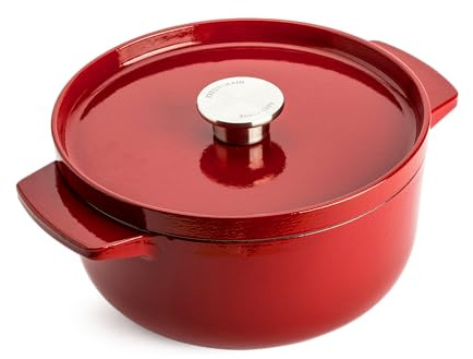 KitchenAid Cast Iron Ø 22cm/3.3 Litre Casserole with Lid, High-Quality,Robust & Durable,Searing,Browning or Frying,PFAS-Free Enamel Interior,Induction,Ergonomic Handle,Oven Safe up to 260°C,Empire Red