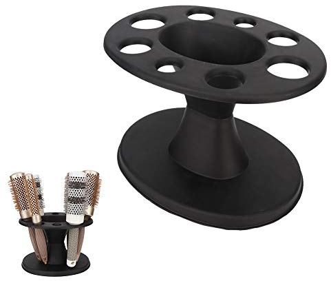 Soporte para Cepillo para el Cabello, Estante para Accesorios de Peinado, Estante para Cepillo para el Cabello Redondo de Plástico con 8 Agujeros, Uso Multiusos (Negro)