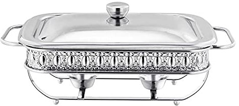 Chafing Dish Speisewärmer, rechteckiges Chafing Dish-Set aus Edelstahl mit Deckel und ofenfestem Glas-Wärmetablett (Silber, 2 l)