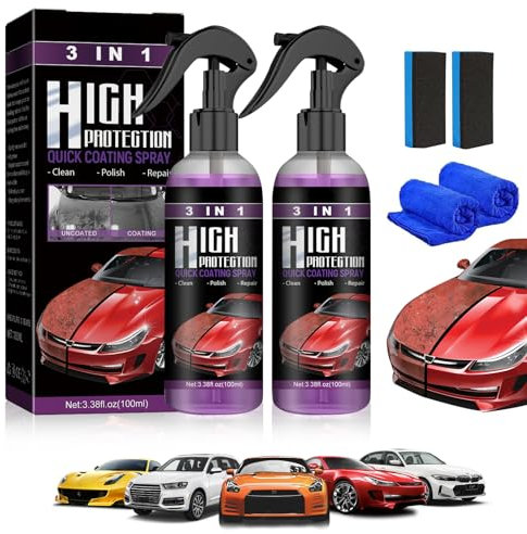 BSOON Auto Politur 3 in 1 Beschichtung, Wachsspray mit High Protection, Nano Kratzer Spray und Auto Reiniger (2 Stück)