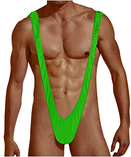 ROSVAJFY Uomo Sexy String Tanga Perizoma Natale Intimo Uomini Hot Borat Mankini V-Strap Thong Elastici Maschile Mutande Compleanno Natale Costume (Verde)