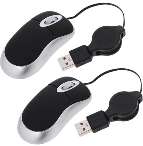 jojofuny Juego de 2 cables retráctiles para portátiles y ordenadores de sobremesa, mini ratón óptico telescópico, color negro