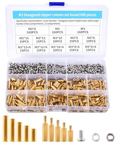 680 Pezzi M3 Ottone Maschio Femmina Esagonale Distanziale Vite Dado Filettato Pilastro PCB Scheda Madre Assortimento Kit