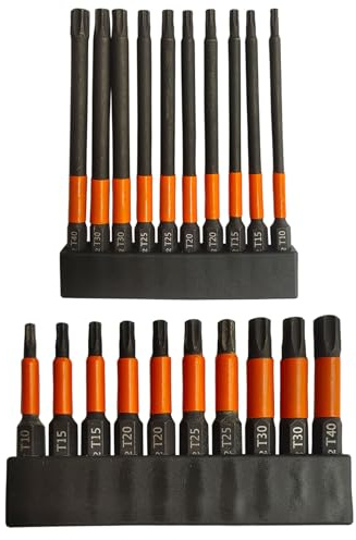 Coyoax 20 Stück Torx lang Schraubendreher Bit Set T10-T40 agnetisch Sternenkopf Schraubenziehe Set 50mm+100mm Sechskant Schaft Elektrische Torx Bits Satz Werkzeuge