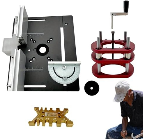 Kit per fresatrice in metallo, per lavorazione del legno, base con piastra di inserimento per da tavolo, di piastra di base, kit di sollevamento manuale, strumenti per incisione per