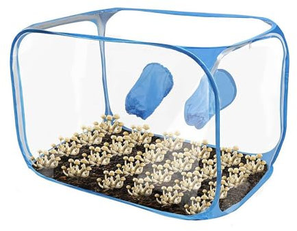 Kit de cultivo de hongos, tienda de campaña plegable de PVC para cultivar hongos, caja de aire portátil con 2 puertos de brazo, bolsa de cultivo de hongos reutilizable para cultivo de setas, tiendas