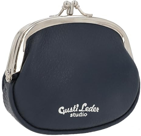 Gusti Geldbörse Leder -Boo Damen Portemonnaie aus Leder mit Druckknopf Klickverschluss Spangenportemonnaie Klein Vintage Blau