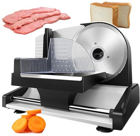 pealiritansemen Trancheuse Électrique pour Charcuterie, Fromage, Machine À Trancher La Viande pour Usage Domestique 200 W, Réglage De L'Épaisseur De Coupe De 0 À 15 Mm