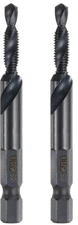 sourcing map Lot de 2 forets combinés et tarauds métriques M5 x 0,8 - Filetage 6,35 mm - Tige hexagonale - Filetage en nitrure - Tarauds 4341 en acier rapide - Kit d'outils de perçage pour machine