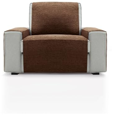 FAVERTI® Cubre Sillón 1 Plaza o sillón Relax de 55 cm | Modelo PEGO | Marrón | Chenilla Tacto Extra Suave, Protector sillón de Calidad Hecho en España con Material Reciclado