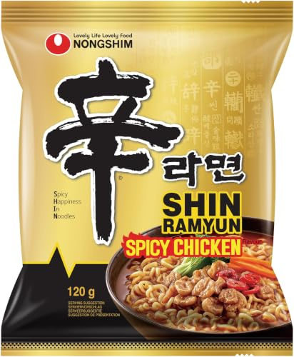 Nongshim Shin Ramyun Chicken I Koreanische Instant Ramen I 20 x 120g | Asiatisches Nudelgericht mit scharf-würzigem Huhn Geschmack I Koreanisches Fertiggericht als schnelle Mahlzeit zwischendurch