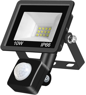 Projecteur LED Exterieur, IP66 LED Réflecteur Projecteur Étanche Projecteur PIR Capteur De Mouvement Extérieur Éclairage De Jardin Blanc Froid LED Extérieur Lampadaire ,pour Cour,Jardin,Garage(10W)