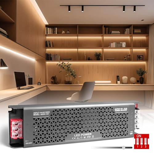 SUCIKORIO Regulable LED Transformador 12V 400W 33,3A, Fuente Alimentacion Constante Ultrafino LED Driver Controlador AC 220V a DC 12V Fuente de Alimentación de Bajo Voltaje para Tira LEDs