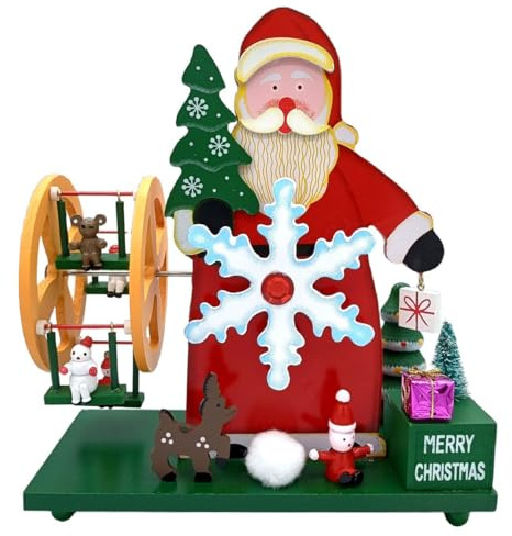 Glac Store Carillon Meccanico Natalizio in Legno con Ruota Panoramica e Melodia, Modelli Babbo Natale e Personaggi da Tavolo (Babbo Rosso)