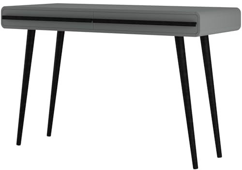 möbelando Schreibtisch >Oskar< Schreibtisch Oskar in Grau ? 120x77x50 cm, mit 2 Schubladen, robustem MDF-Korpus, schwarzen Füßen, mattierter Oberfläche und inklusive Aufbauanleitung für Erwachsene.