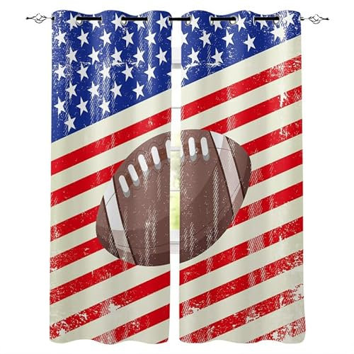 Rptidmv Vorhänge mit Ösen Fußball Vorhang Blickdicht Verdunklungsvorhänge Thermovorhang Schallschutz - Wohnzimmer Schlafzimmer Büro Deko Garten 2er Set -140 x 245 cm (B x H)