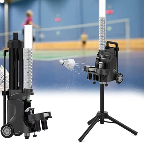 HLGKBY Badminton-Federball-Maschine mit Rädern, APP-Steuerung, automatische Federball-Badminton-Shuttle-Aufschlagmaschine mit Fernbedienung, 180 Kapazität, einstellbare Geschwindigkeit und Frequenz