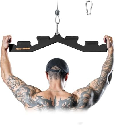 Latzugstange für das Fitnessstudio zu Hause – Bizeps Stange mit 6 ergonomischen Griffen, Latzug Griff für das Rückentraining, Rudergriff für den gesamten Rücken (SCHWARZ)