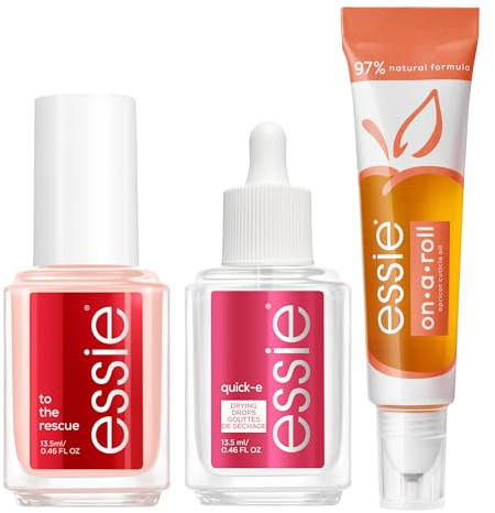 Essie Nail Care Treatment Kit: To The Rescue UV gel damage repair nail treatment + Apricot Nail and Cuticle Oil Treatment On A Roll + Quick-E Drying Drops