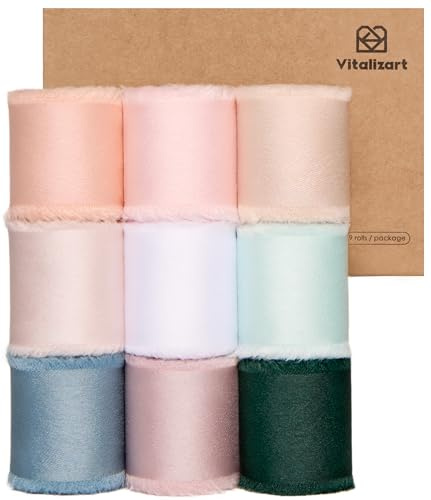 Vitalizart Schleifenband 9 Farben 2,5 cm x 16,4 m (9 Rollen*1,83 m), Handgefertigtes Luxus-Geschenkband für Geschenkverpackungen, Hochzeit Brautsträuße, Festival Dekoration