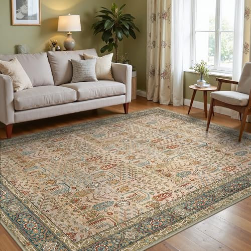 GENIMO Boho Vintage Teppich, Waschbar & rutschfest, Kurzflor Teppich für Wohnzimmer, Schlafzimmer oder Esszimmer, Stilvoller Carpet, Vintage Terrakotta, 160x230 cm