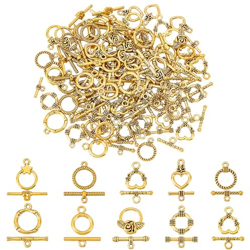 PH PandaHall 80 uppsättningar 10 stilar växellås, 13 ~ 18 mm OT-spännen hjärta/blomma/runda smyckeslås, stängning, metall, T-bar, lås, stängningsklämma kontakt för halsband, armband,