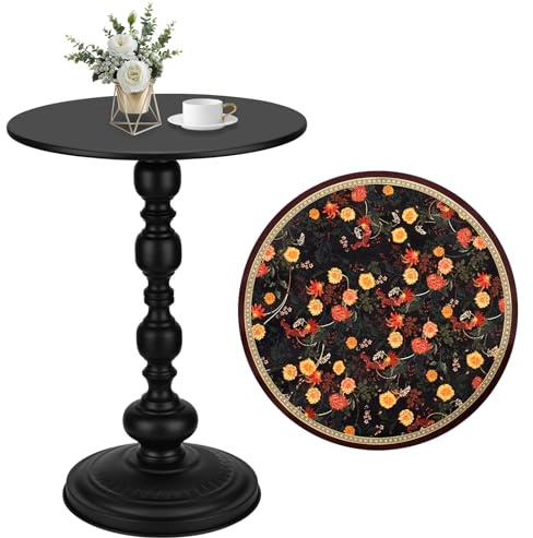 Latawon Vintage Metal End Table,Matte Black Round Side Table Nightstand for Bedside or Sofa,Small Accent Pedestal Table for Living Room, Bedroom, Corners, and Office