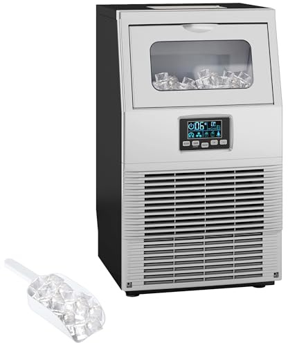 HOMCOM Macchina per cubetti di ghiaccio commerciale 30kg/24H con controllo digitale, distributore di ghiaccio, autopulente, macchina per cubetti di ghiaccio in acciaio inossidabile per ufficio