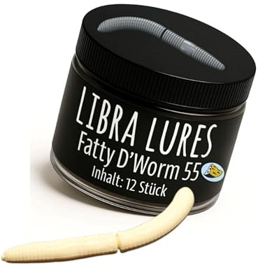 Libra Lures Fatty D`Worm Tournament 55mm Forellenköder Supersoft | 12 Stück | Aroma: Käse | Farbe: 005/ Cheese | Gummiköder | Forellenköder Neuheiten | Erfolgreicher Forellen Angeln mit dem Fatty