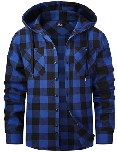 SwissWell Camisa Cuadros Hombre con Capucha Camisa Franela Manga Larga para Hombre con Casual Leñador Azul M