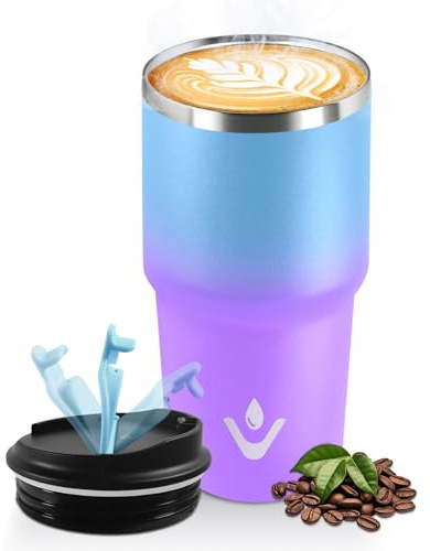 HoneyHolly Thermobecher 600 ml, Wiederverwendbar, Edelstahl Kaffeebecher-to-go Thermo, Auslaufsicher, Doppelwandiger Trinkbecher, Isolierbecher, Travel Mug für Heißen Kaffee, Tee und Kalte Getränke