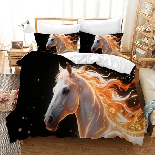 Gegeryozer Juego de ropa de cama con estampado de caballos, funda nórdica con cremallera, suave y cómoda funda nórdica de microfibra para niños, niñas, adultos (H6, 220 x 240 cm)