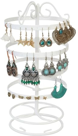 Relaxdays Ohrringhalter, Eisen, 168 Steckplätze, drehbar, Ohrstecker und Lange Ohrringe, HxD: 30 x 16,5 cm, weiß