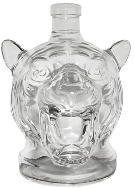 Garrafa de whisky, bordes de vidrio para licores, diseño de cabeza de tigre accesorios de bar para licores de vino bourbon coñac
