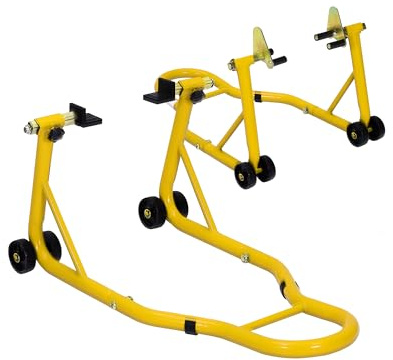 900 LBS Motorcycle Stand Lift Front & Rear Combo Universal Fork U+L Swingarm Spool Paddock Stands Wheel Lift, Compatible with Most Motorcycles, Sport Bikes, Yellow