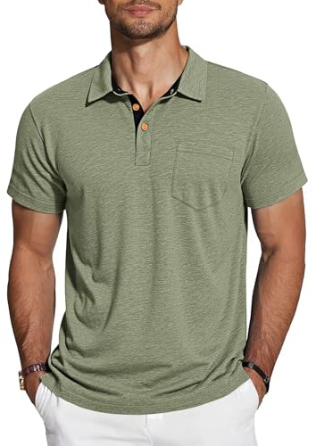 TARAINYA Polo Uomo Cotone Maniche Corte con Tasca Polo Shirt Estivo Verde Oliva L