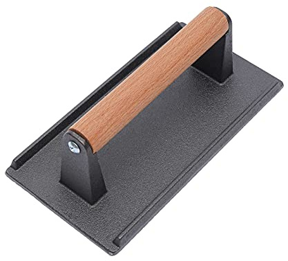 Meat Press Heavy-Duty Cast Iron Grill Press with Wood Handle Burger Smasher Cast Iron Grill Press for Hamburger, Bacon, Meat, Steak, Patty, Sandwich, Barbecue Grilling Tool