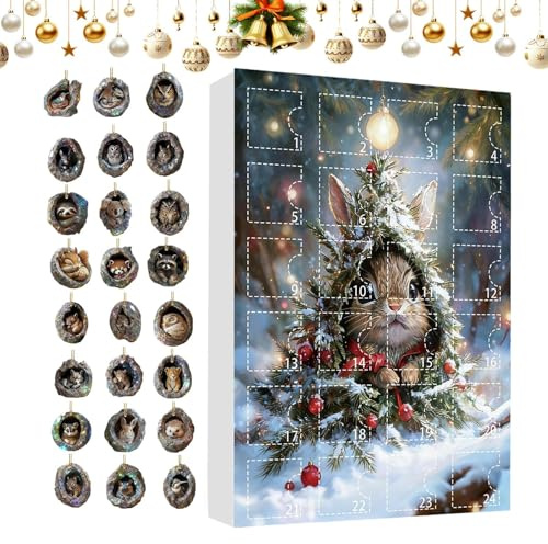 Calendrier de l'Avent Animal | 24 Jours Acrylique 2D Arbre À Trous Calendrier De L Avent Décoration,Charme Animal pour Sac à Dos - pour Fenêtre Porte d'Entrée Balcon Arbre de Noël Fête