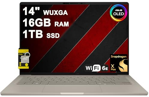ASUS Zenbook A14 Laptop 14 WUXGA OLED (100% DCI-P3, 600nits HDR) Qualcomm 8-core Snapdragon X Plus (Up to 45 Tops) 16GB DDR5 1TB SSD for Creator Business Professional Win11 ICP Hub w/Copilot+ AI
