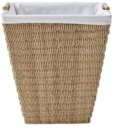 CNEIESD Laundry Hamper with Removable Liner, Resin Rattan Storage Basket with Wood Handles