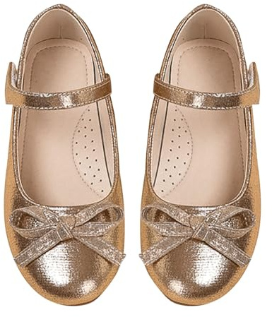 Bröllopsskor barn flickor: Klädskor gnistrande sandaler balettskor eleganta flickskor lätta skolskor fashionabla flickskor med justerbart spänne för fest, Guld, 34 EU